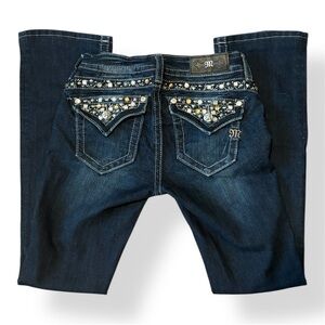 Miss Me Rhinestone Embellished Slim Bootcut Dark Wash Jeans